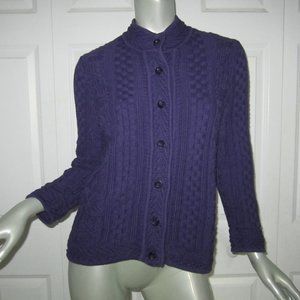 L.L. BEAN Purple Chunky Cotton Cardigan Sweater